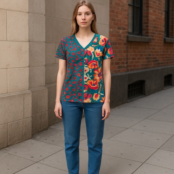 Floral V-Neck Women's Top - Picture 1 of 4